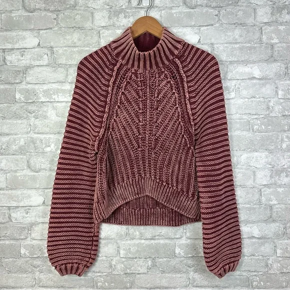 Free People Sweetheart Sweater Size XS Mockneck Balloon Sleeve Chunky Cotton - Picture 5 of 11